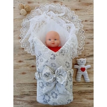 Yenidoğan Gül Sedefli Duvaklı Taş Fiyonk Erkek Bebek Kumru Kundak Bebek Battaniyesi Lacivert Çok Renkli