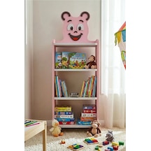 Çocuk Kitaplık Happy Face 4 Raflı Sevimli Figürlü Düzenleyici Raf Sistemi Pembe