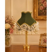 Haki Renk Sendi Kumaş Kaplı Gold Detay Vintage Abajur 45x27cm Hk00124