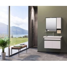 Orka Aydos 85 Cm Mdf Retro Gümüş/Beyaz Banyo Dolabı Takımı Çok Renkli