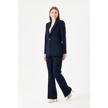 Velnara Moda Klasik Tek Düğme Ceket & İspanyol Paça Pantolon - Kadın Takım Elbise Lacivert- Velnara Tasarımı Lacivert - 918597742 Lacivert