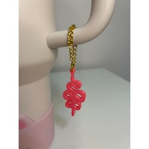 Yılan Model Quencher Termos Bardak Aksesuarı Zincirli Dekoratif Süs Pembe