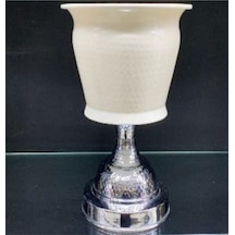 Krk 21 Krem Gümüş 29 Cm Dekoratif Vazo 23,5 Cm Çap Modern Şık Salon Vazo Altın