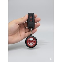 Honda Pcx Logolu Özel Tasarım Lastik Detaylı Motosiklet Anahtarlığı Kırmızı