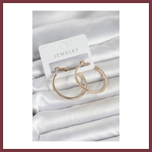 Storeşahin Gold Renk Pirinç Köşeli Kenar Halka 32 Mm Kadın Küpe Shn0720