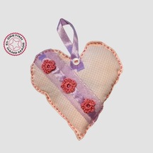 Uretti Gamze 4416 El Yapımı Kalpli Dantelli Lavanta Tanecikli Kese Koyu Pembe 13 CM