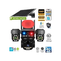 O-kam 8090 3 Lens 4g Solar Mavi Kırmızı Işıklı Sirenli Güvenlik Kamerası