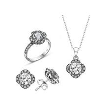 Sertifikalı Swarovski Tektaş Gül Modeli 925 Gümüş Set