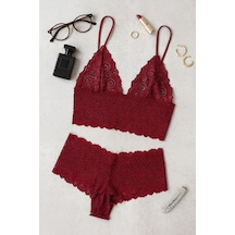 Ang Butik Kadın Bordo Dantel Bralet Şort Takımı Asil Ve Sofistike İç Giyim