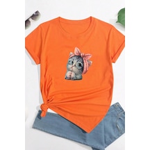 Startmore Sevimli Minik Kedi Baskılı T-shirt Turuncu