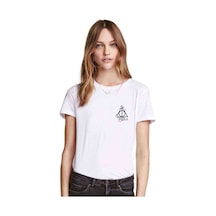 Baskılı Tshirt Göğüs Baskılı Beyaz Kadın Tshirt