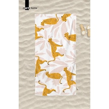 Marte Home Leopard Baskılı Renkli Plaj Havlusu Beyaz