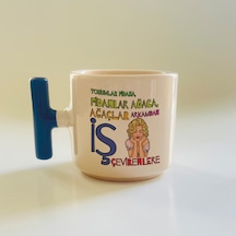 Tohumlar Fidana, Fidanlar Ağaca Baskılı Mavi Kulplu T Kupa