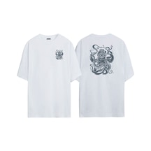 Thewert Unisex Sualtı Dalış Kask Çizim Ön Arka Baskılı Beyaz Oversize T-shirt