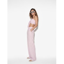 Koton Koton X Sibil Çetinkaya - Bürümcük Kumaş Cepli Pötikareli Geniş Paça Pantolon Lila Ekose 6sak40027uk Lila Ekoseli