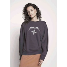 Metallica Logo Yıldız Baskılı Füme Antrasit Kadın Sweatshirt
