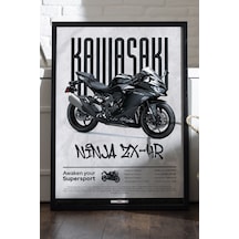 Kawasaki Ninja Zx-4r Siyah Ahşap Çerçeveli Poster, Motosiklet Duvar Tablosu