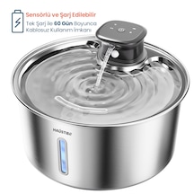 Haustier Wf05 Otomatik Kablosuz Kedi Su Pınarı, Sensörlü , Bataryalı , Ultra Sessiz, Çelik , 3.2lt Hazne