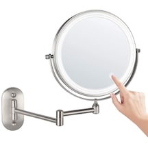 Cbtx Duvara Monte Beş Kat Büyütme Çift Taraflı Led Işıklı Makyaj Aynası Nikel 8''