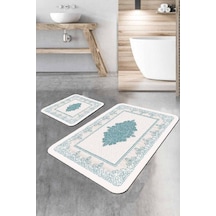 Turkuaz Modern Klasik Banyo Halısı Klozet Paspas Seti Bs283n11