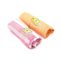 Pembe Ve Turuncu Yıkanmış Pamuk Peştemal Seti Açik Gri