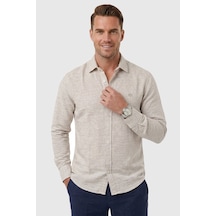 Deepsea Krem Slim Fit Çizgili %100 Pamuk Erkek Gömlek Nefes Alan Şık Günlük Gömlek 2602626