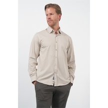 İmza Bej Tulum Yaka Uzun Kol Cepsiz Örme Slim Fit Pamuklu Gömlek 1004260208 Koyu Bej