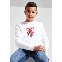 Tshirthane Fortnite Battle Royale Red Knight Baskılı Unisex Çocuk Sweatshirt Beyaz