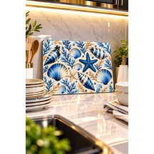 Gökçeoğlu Cam Kesme Tahtası Mavi Deniz Kabukları Temalı - Cam Kesme Tablası 20cm X 30cm Çok Renkli