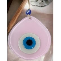 Mavi Nazar Boncuklu Pudra Pembe Renk Nazar Boncuklu Damla Desen El Yapımı Duvar Süsü