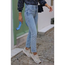 Woddi Tatum Mavi Kar Yıkama Boyfriend Jean Kadın Solmaz Mom Toparlayıcı Kot Pantolon Taş1