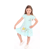Toontoy Kız Çocuk Göğsü Ve Etek Kısmı Daisy Yazılı Arı Baskılı Elbise Su Yeşili