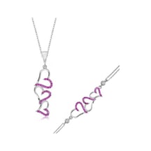Gümüş Pembe Üç Kalpli Kadın Set (510775583)