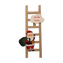 Yılbaşı Dekorasyonu Ahşap Merdivenli Noel Baba 16.5x1.2x35 Cm