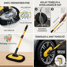 Teleskopik Saplı Uzayan Egimli Dönebilen Mikrofiber Başlıklı Araç Yıkama Fırçası Mop Sarı Uzayıp Kısalan Sap 50 - 110 Cm Premium Şönil Araç Yıkama Mopu
