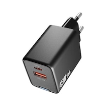 Hytech Hy-xeg45 Type Usb-c 45w Pd + 18w Usb Qc 3.0 Gan Siyah Hızlı Ev Şarj Adaptörü Kdo