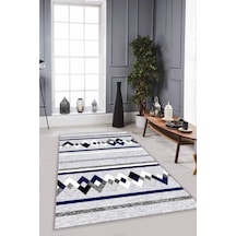 Lacivert Zigzag Kaymaz Taban Makinede Yıkanabilir Halı Rt08n11