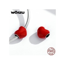 Pembe Wostu Emaye Pürüzsüz Kırmızı, Pembe Ve Mavi Üç Renkli Kalp Şekli 925 Ayar Gümüş Göz Alıcı Boncuk Fit Bilezik Bileklik Güzel Takı