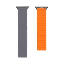 Apple Watch 38mm Uyumlu Pu Deri Kordon Krd-52 - Gri-turuncu - T22613