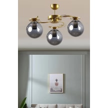 Modern Ilay Eskitme Gold Boyal Füme Kapalı Camlı 3lü Camlı Avize Siyah