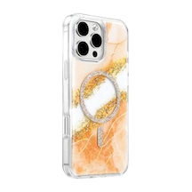 Onegif İphone 16 Pro Max Lotus Simli Magsafe Kapak - Turuncu