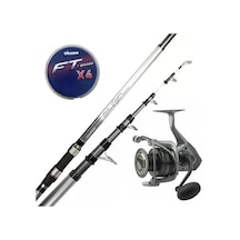Yekoutdoor Hazır Olta Seti Okuma Wave Power Tele Surf 3.90 Cm 100-200 Gr 5 Parça Surf Kamışı&okuma Tomcat Tmc-8000 4.8:1 6+1bb Olta Makinesi