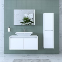 Banos Banyo Roomart Lavabolu Mat Beyaz Mdf 100Cm Banyo Dolabı+Ayn Mat Beyaz