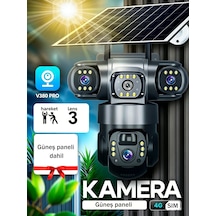 3 Kamera + Güneş Paneli 4k 4g Sım , Uzaktan Kontrol V380pro , Hareket Algılama, Gece Görüş Her Yerde Kullanım İç Ve Dış Mekan