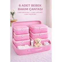 Serstil 6 Parça Doğum/hastane Çıkış Çantası Bebek Bakım Hurç Vve Çanta Seti - Pembe Benekli Pembe Puantiye