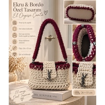 Ekru & Bordo Özel Tasarım Penye Çanta Ekru - Bordo