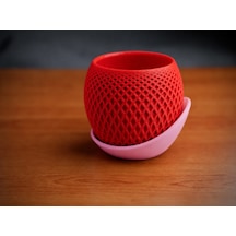 3d Baskı Küre Saksı - Kafes Dokulu İki Parçalı Dekoratif Saksı - Kırmızı-pembe