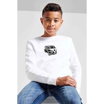 Tshirthane Wv T1 Minibüs Baskılı Unisex Çocuk Beyaz Sweatshirt Beyaz