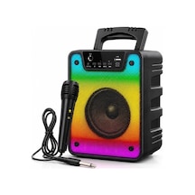 20w Rms Güçlü Bluetooth Parti Hoparlörü - 4 İnç Rgb Işıklı - Kablolu Mikrofonlu Karaoke Seti Mikrofon Dahil -