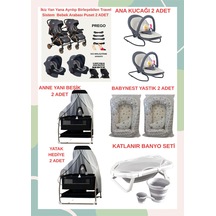 Yeni Doğan İkiz Bebek Çeyiz Seti Beşik Bebek Arabası Ana Kucağı Banyo Seti Baby Nest Siyah3